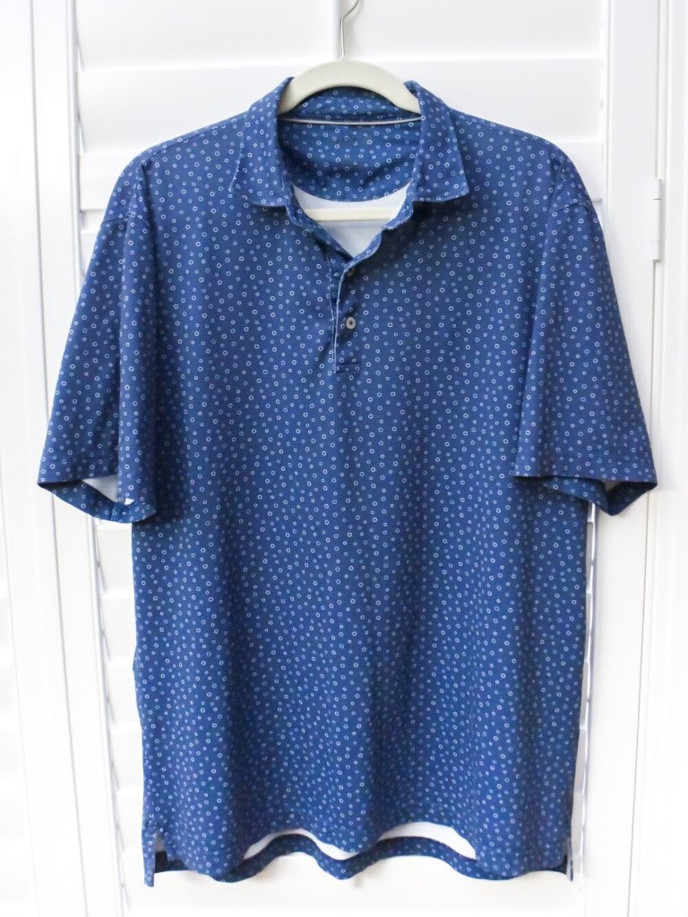 *Johnnie-O* Men's Blue Geometric Circle Print Performance Polo Shirt - LARGE